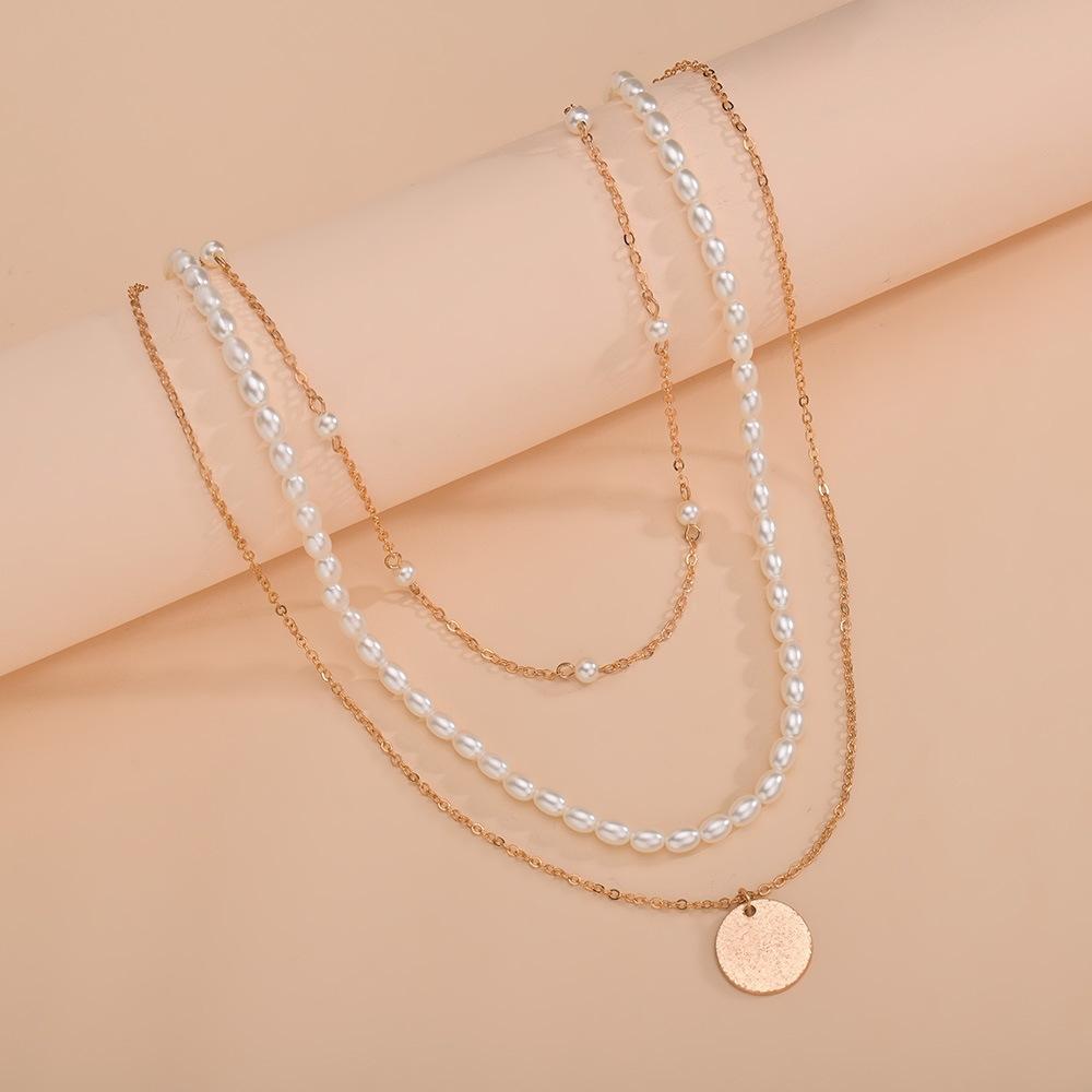 Geometric Disc Pearl Beaded Multi-layered Women's Necklace Accessories