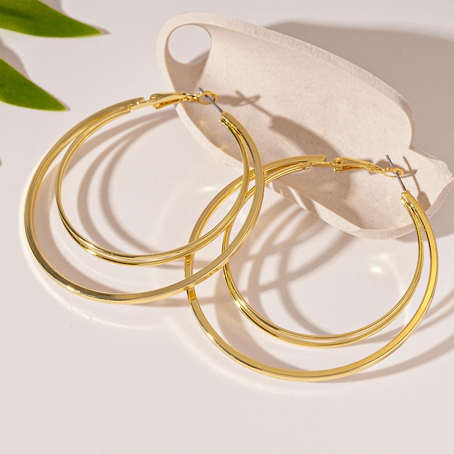 European and American simple metal feeling multi-layer circle steel needle earrings personalized exaggerated geometric earrings