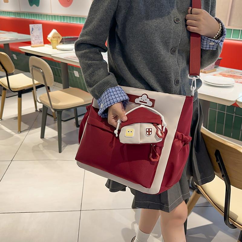 Student Handbag Women Color Block Crossbody Bag Large Capacity Classes Book Shoulder Bag with Coin Purse