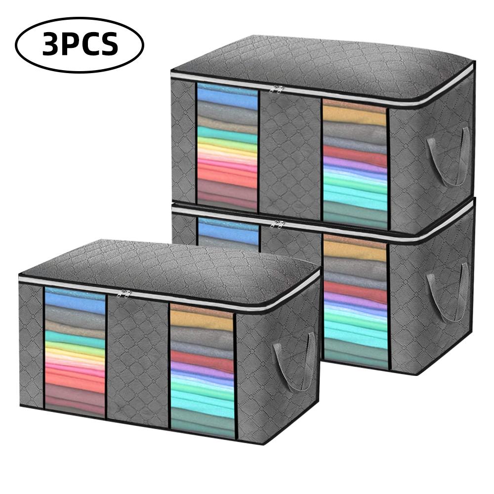 4 Pack Large Capacity Foldable Clothes Storage Bag  with Clear Window,Reinforced Handle Thick Fabric for Comforters, Blankets, Bedding, Clothes with S