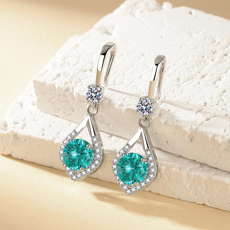 

2026 Earrings Korean Version Multi-color Ear Jewelry New Shiny Simulation Blue and Green Diamond Large Diamond Long Water Drop Earrings