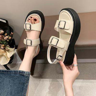 Sandales simples à semelles épaisses à muffins pour femmes 2025 été nouveau boucle de ceinture polyvalent version coréenne étudiante décontractée chaussures romaines tendance