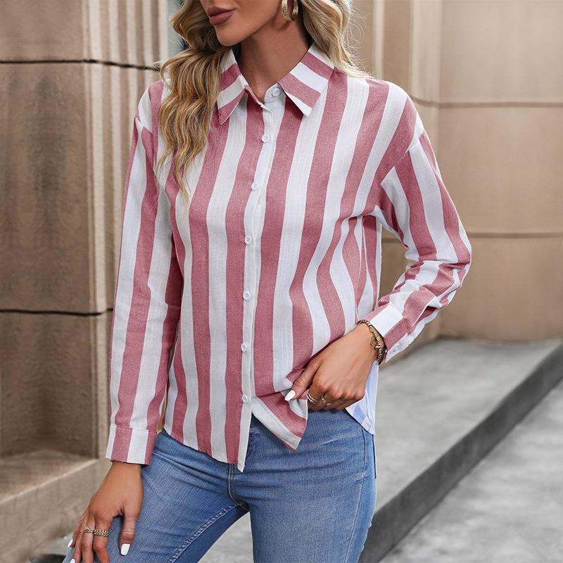 Women S Long Sleeve Striped Cardigan Shirt For Commuting