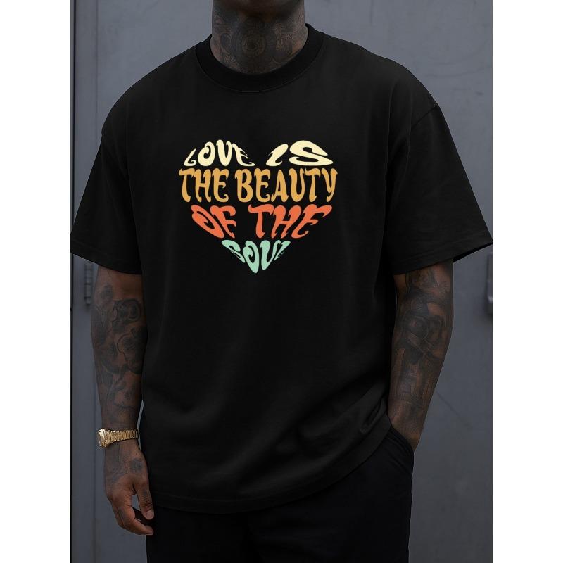 European Size Love Soul Beauty Tee Mens T Shirts Black Graphic Elegantly New Spring and Fall Printed T-shirts, Fashionable Comfortable Loose T-shirt