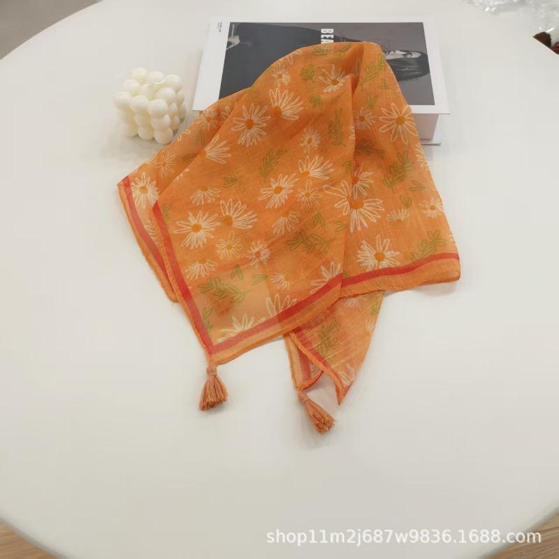 Fashion Tassel Cotton Linen Square Scarf Cute Versatile Thin Summer Decorative Shawl