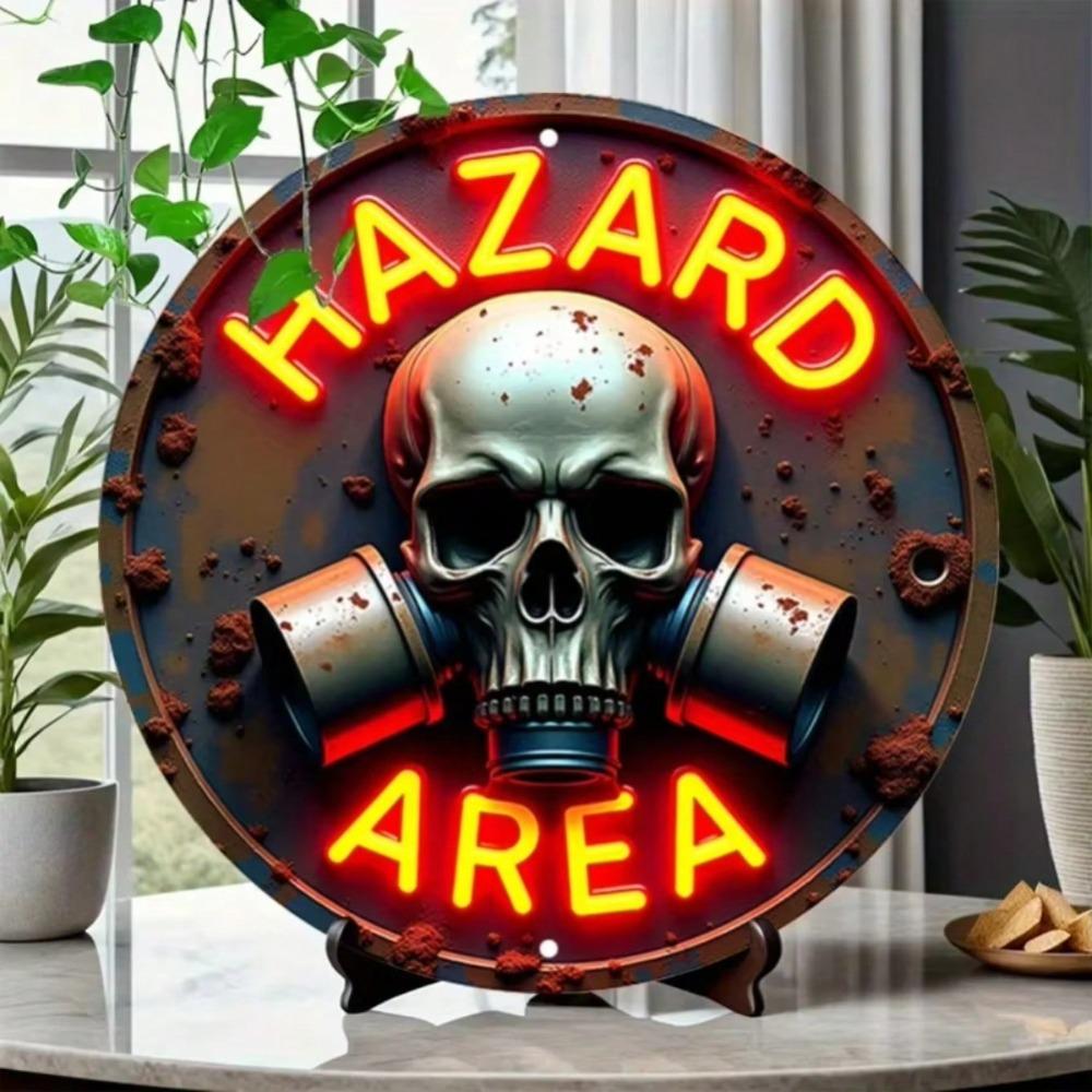 Vintage Metal Tin Sign Wall Decor Retro Neon Skull Hazard Warning Art