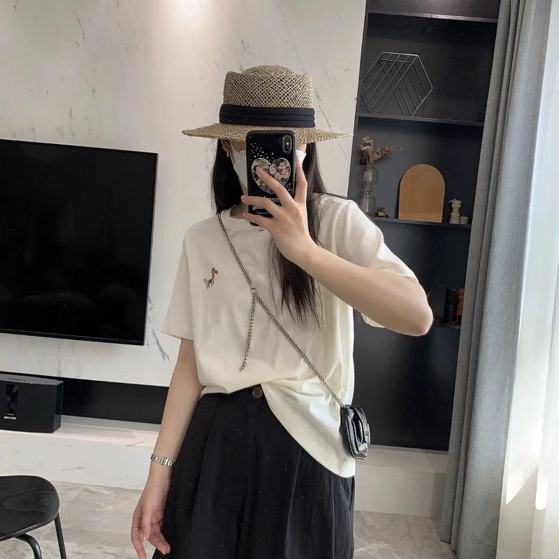 

Women s White Embroidered Colorful Horse T-Shirt Crew Neck Short Sleeve Casual Top S белый