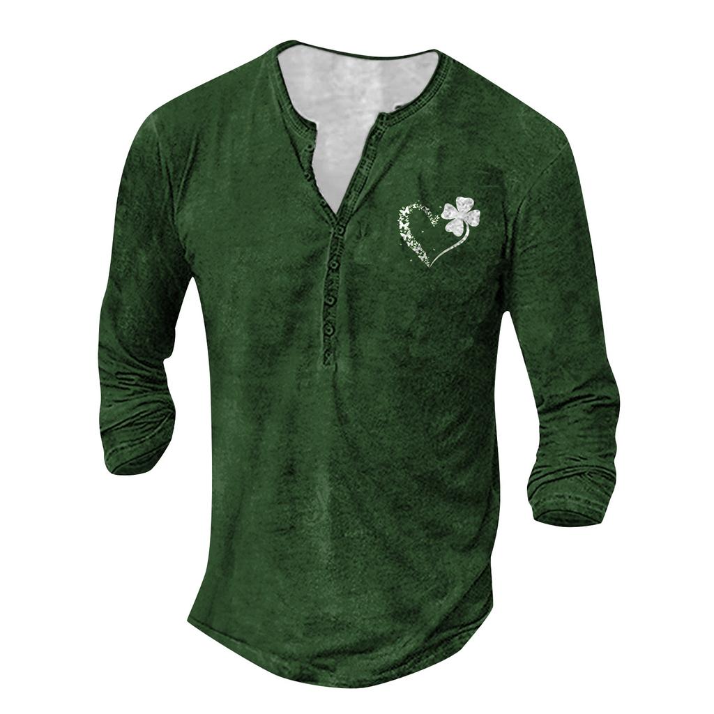 Men'S Printed T-Shirt Outdoor Retro Button Loose Long Sleeve Top