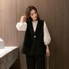 Korean Style Women's Black V-Neck Vest with Single Button - Trendy & Flattering 2026 Design