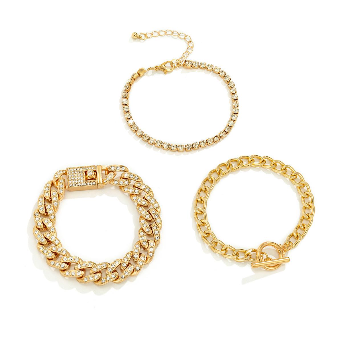 

Полностью бриллиантовый браслет-цепочка кубинского плетения на застежке, набор женских панк-украшений из многослойных цепей