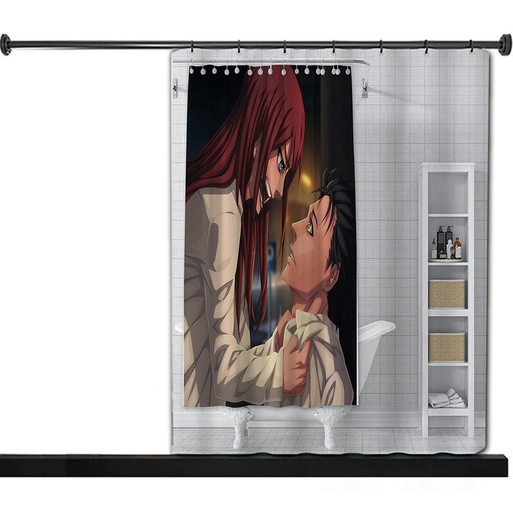 Anime Steins Gate Shower Curtain Waterproof Polyester Fabric Paint Colorful Bath Curtains Home Bathroom Decor Curtain With Hook