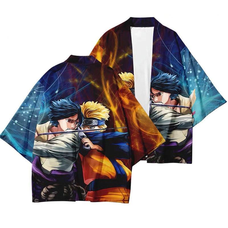 Japanese Anime Print Pattern Cardigan Men's Fashion Traditional Clothing Kimono Casual Streetwear Haori Harajuku Jacket