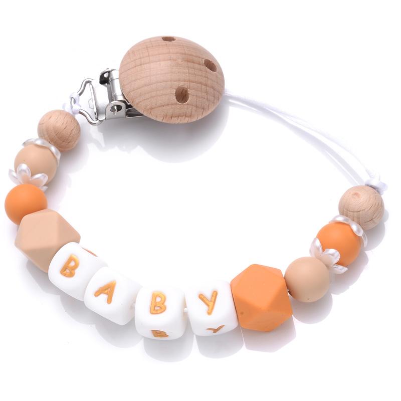 Beech Baby Pacifier Clip Personalized Name Silicone Teether Beads Toddler Nursing Bracelet Toy Baby Pacifier Chain Nipples Chain