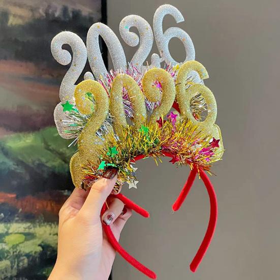Hair Hoop 2026 Shiny Sequin Headband Elastic Festive Hairband with Plush Ribbons Colorful New Year Party Accessory