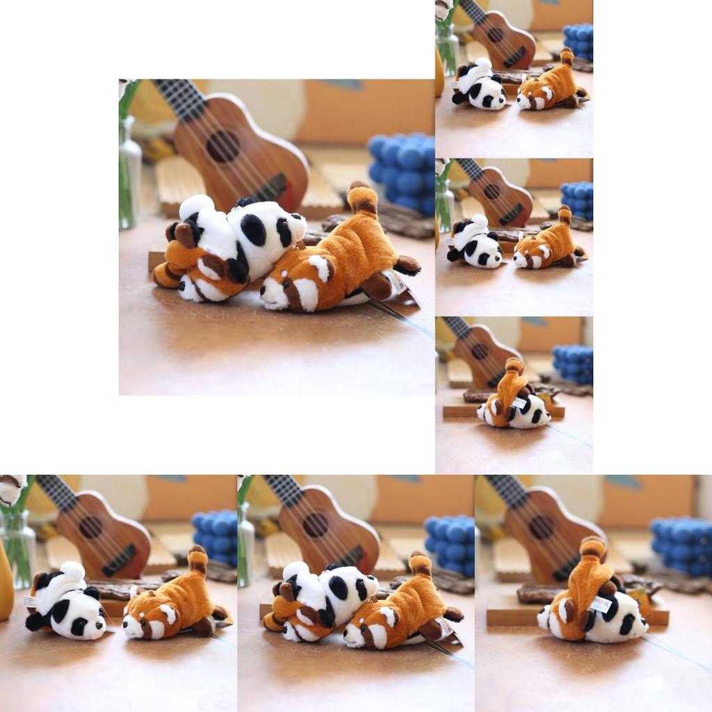 Lovely Reversible Panda Plush Toy Fluffy Raccoon Keychain Doll