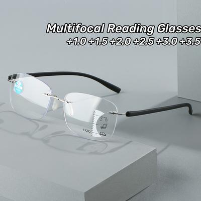 Óculos de leitura multifocais sem armação da moda, óculos para presbiopia masculinos, óculos quadrados anti-luz azul, óculos de visão distante