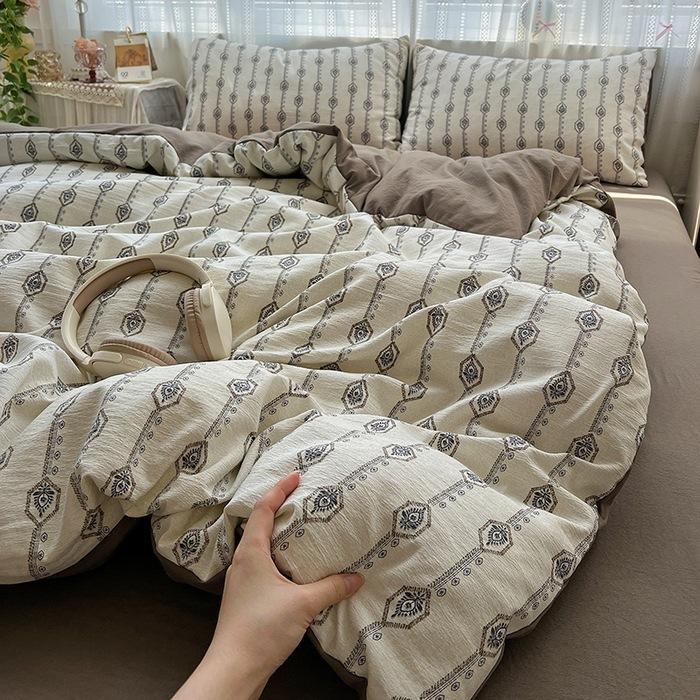 

новый класс А высокая плотность льна необработанный конопляный четырехпредметный комплект жаккардовый пододеяльник простыня студенческое общежитие трехпредметный комплект 1.2m sheet 3pcs