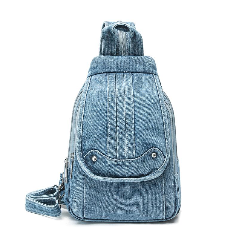 Vintage Denim Bag Multi-functional Chest Bag Women Backpack
