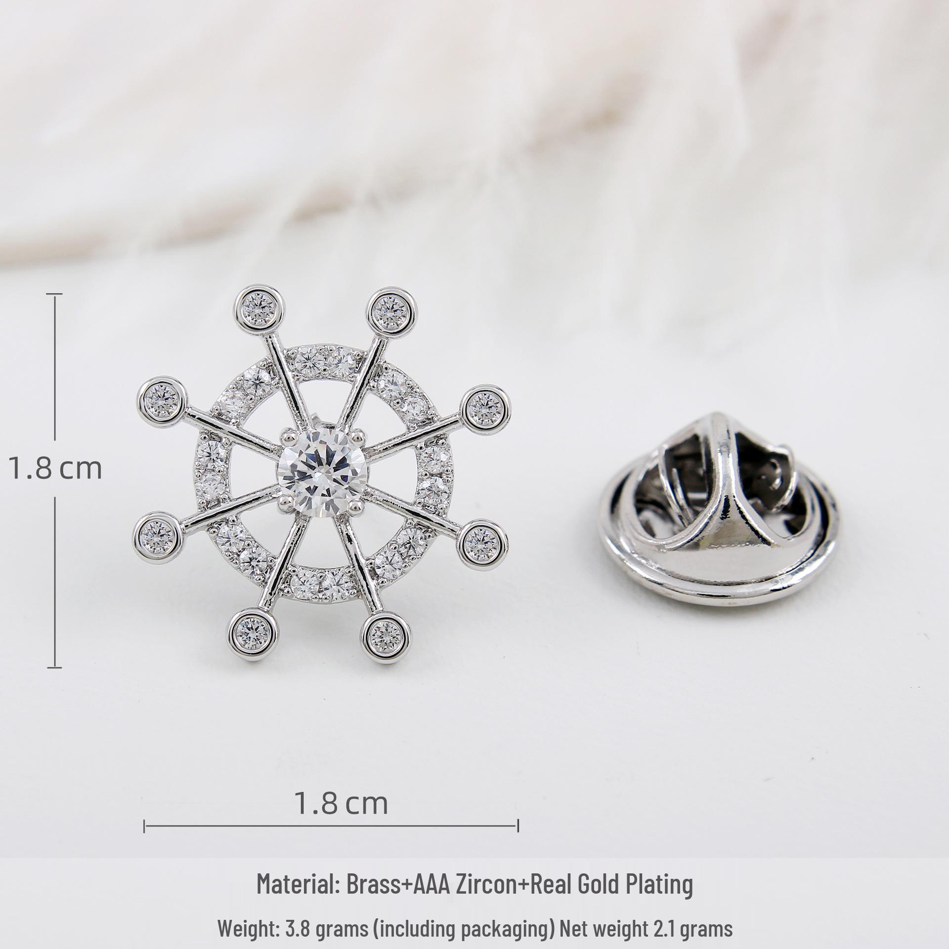 Stylish Navy Ship Wheel Brooch: High-End Unisex Lapel Pin with Anti-Exposure Buckle.