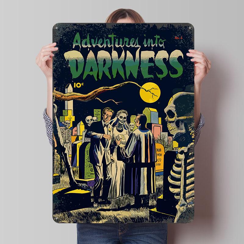 Vintage Horror Comic Blechschild Plakette Poster Individuelle Wandkunst Retro Vintage Metallschilder für Man Cave Ästhetische Raumdekoration Männer Zuhause