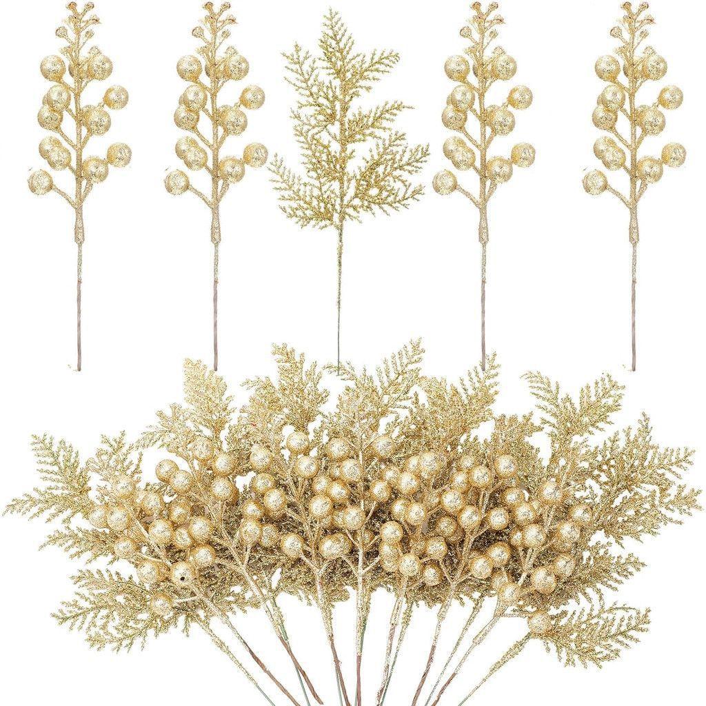 5Pcs Christmas Decoration Glitter Berrie Artificial Flower Bouquet Christmas Tree Ornaments for Home New Year 2025 Navidad Decor