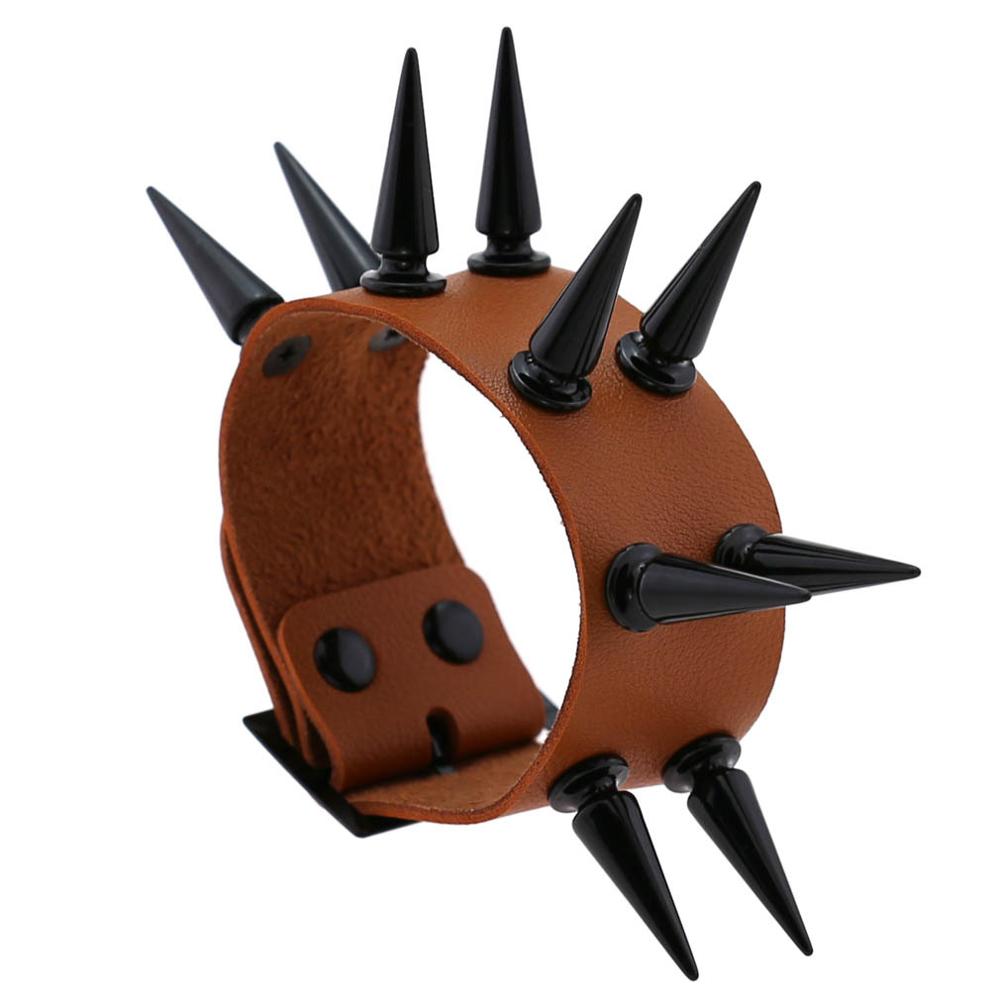 Emo Spike Bracelet Vegan Leather Punk Bracelets Goth Girl Boy Cuff Bangle Studded Halloween Wristband for Women Men Jewelry