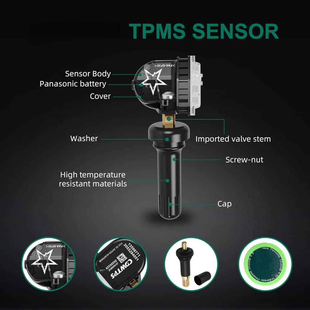 TPMS Sensor 4-Pack, 315MHZ Tire Pressure Monitor System for GM| GMC | Chevy | Buick | Cadillac Replace OE#13598771, 13598772, 13586335, 13581558