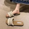 Fashion Hot Selling Summer Fashionable Sexy Light Casual Women's Shoe Comfortable Square Head Pearl Decoration Solid Color Flat Slippers