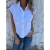 Women Summer Solid Loose Casual Short Sleeve Button Pocket Turn Down Collar Shirt
