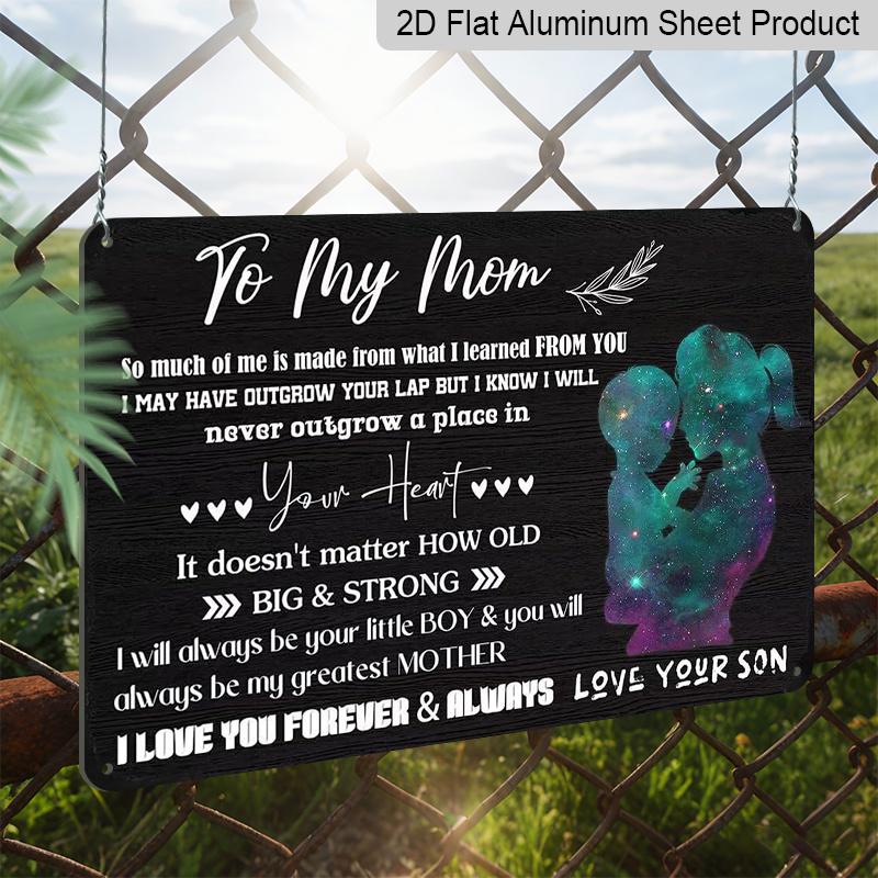 2D Flat, 1pc "To My Mom" Aluminium Sign 8x12 Inch - Galaxy Mother & Son Silhouette Design, Sentimental Love Quote, Mother's Day Gift From Son, Home