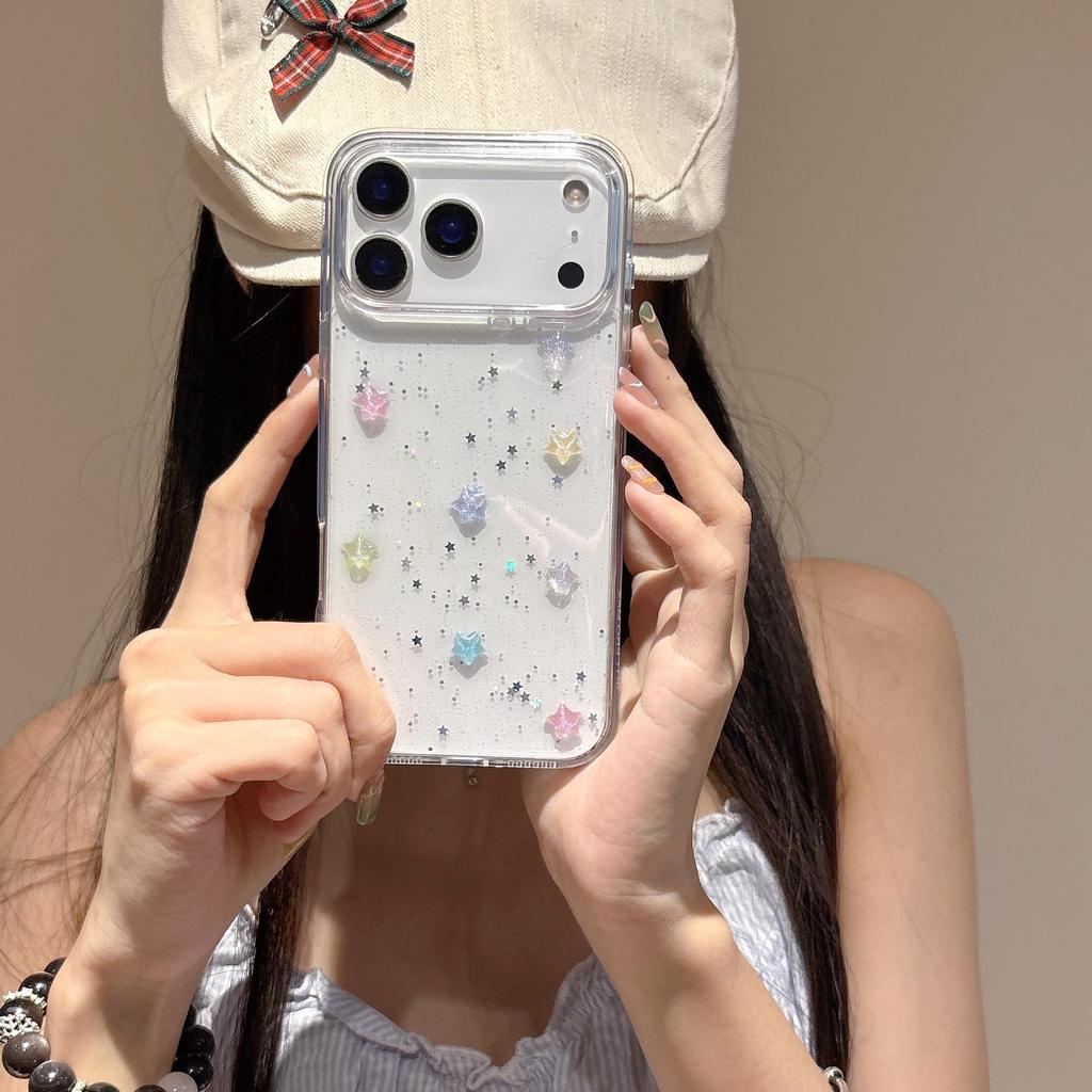 Capa de Celular 3D Glitter Estrelas Coloridas para iPhone 13/14/15/16/17 Pro Max
