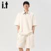Izzueit Men's Summer Waffle Knit Polo Shirt and Shorts Set