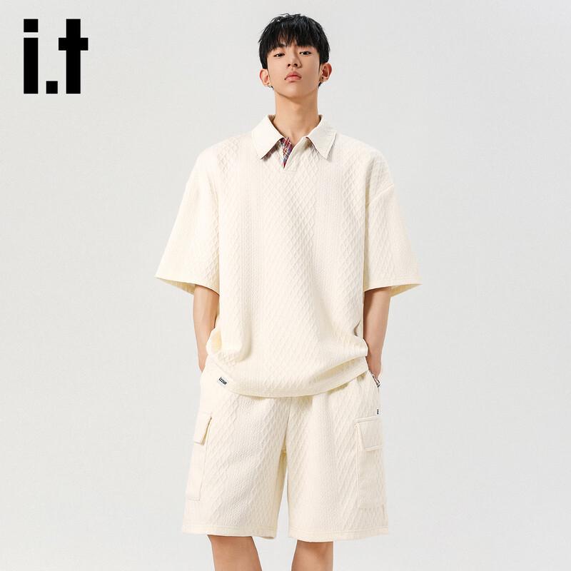Izzueit Men's Summer Waffle Knit Polo Shirt and Shorts Set