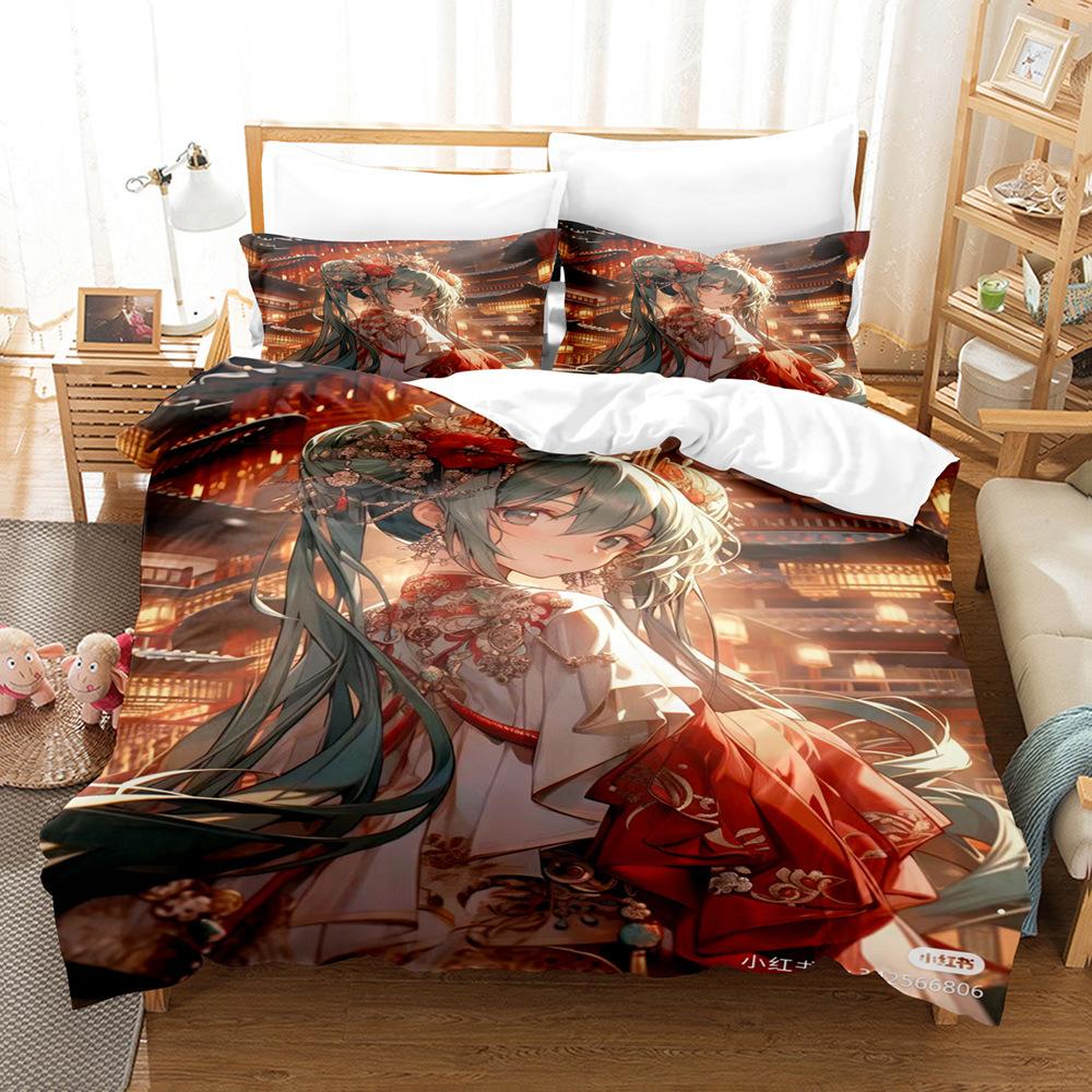 Anime Hatsune Miku Creative Peripherals Duvet Cover Merry Bedding Set Queen King Full Size for Holiday Bedroom Teens Women Gifts