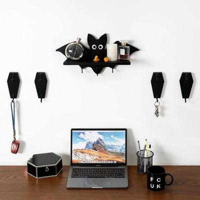 1pc Gothic Coffin Wall Hook for Keys Spooky Home Decor for Wall Rustic Black Wooden Hanger for Mugs Purse Towel Clothes Wall Mounted Coffins Hanger