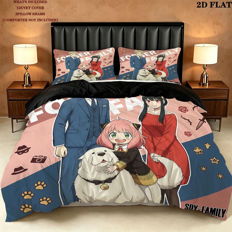Spy Family Pattern Bedding Quilt Set Quilt Cover Pillowcase Home Birthday Gift(1 * duvet cover + 2 * pillowcase, without core)