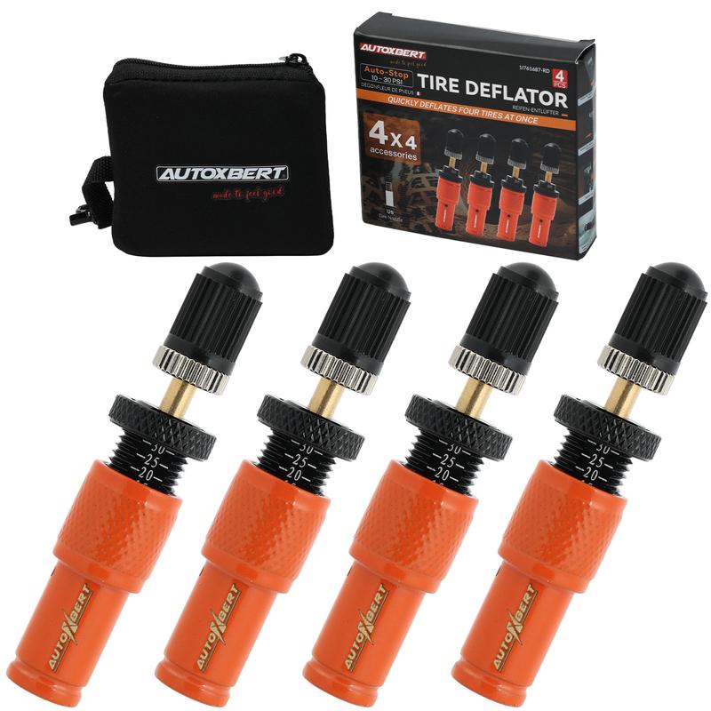 

4 PCS 10-30 PSI Orange Adjustable Auto-Stop Tire Deflator 4x4 Screw-on Tyre Air Down Tool For Truck Pickup Motorcycle Jeep etc