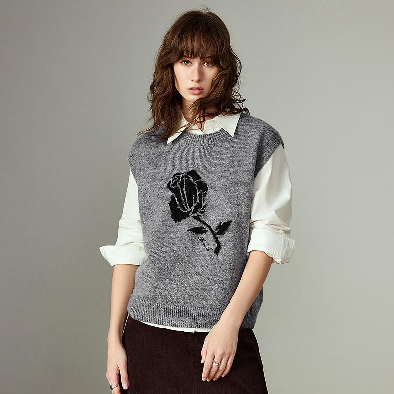 Women's Rose Jacquard Mohair Blend Knit Vest