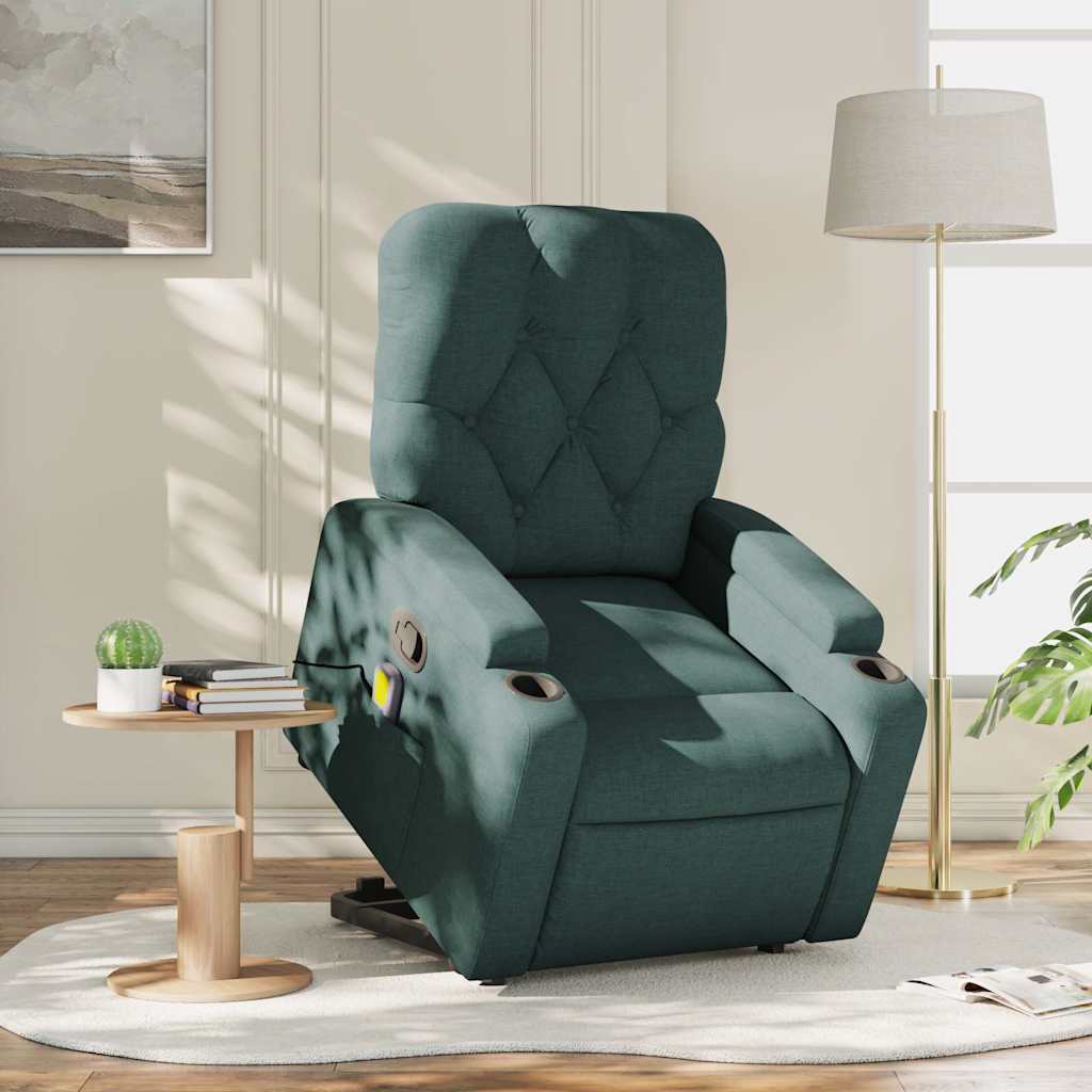 Massage Recliner with Rising Function Dark Green Fabric