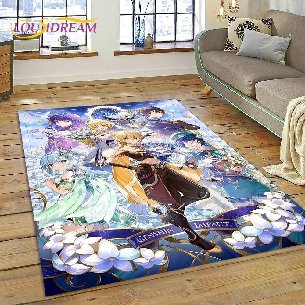 Latest Genshin Impact Cartoon Game Carpet Rug for Bedroom Living Room Home Sofa Decoration,Children Game Large Decor Floor Mat