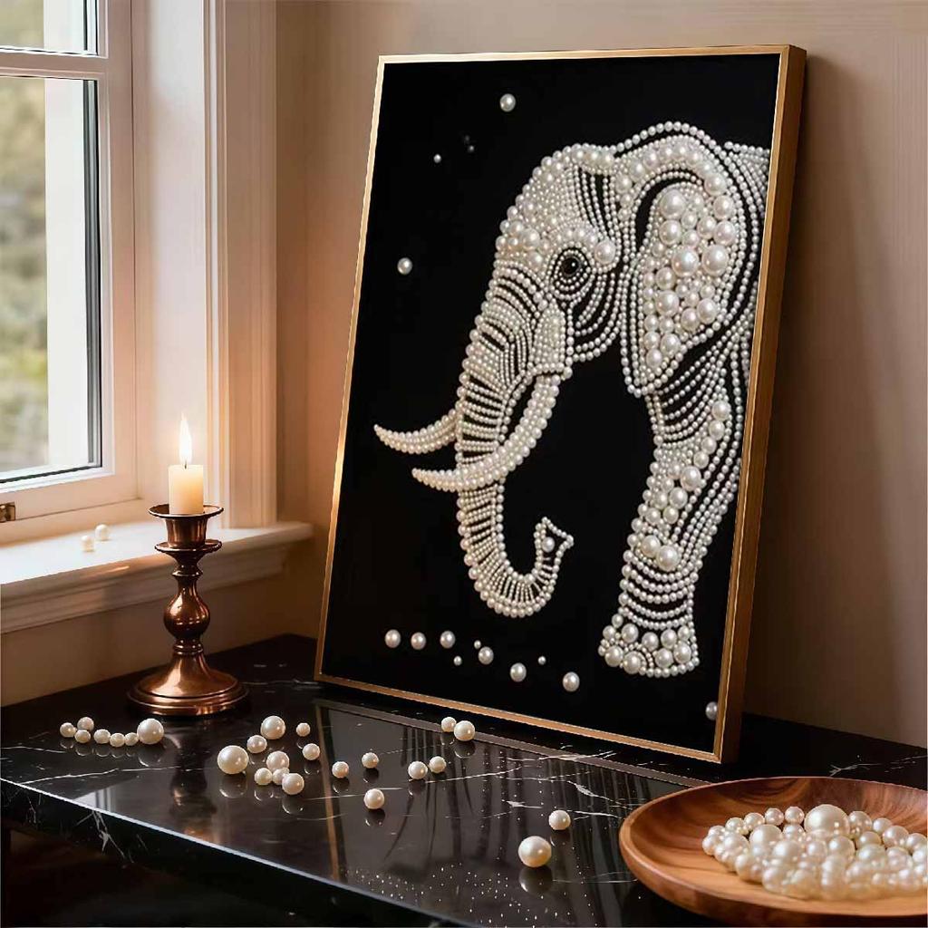Pearl Elephant DIY Diamond Art Kits 15.7x19.6inch Gem Art Diamond Painting Kits Without Frame for Adults Gift Idea Home Wall Decor