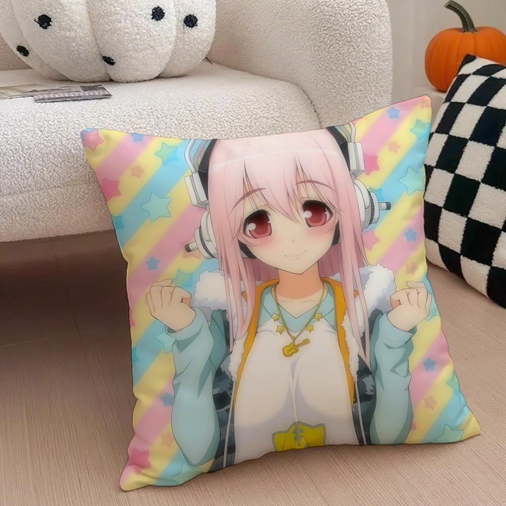 sSuper Sonico Pillow Anime Character Cushion Cover Throw Pillow Cover Hidden Button Durable Polyester Chair Cushion