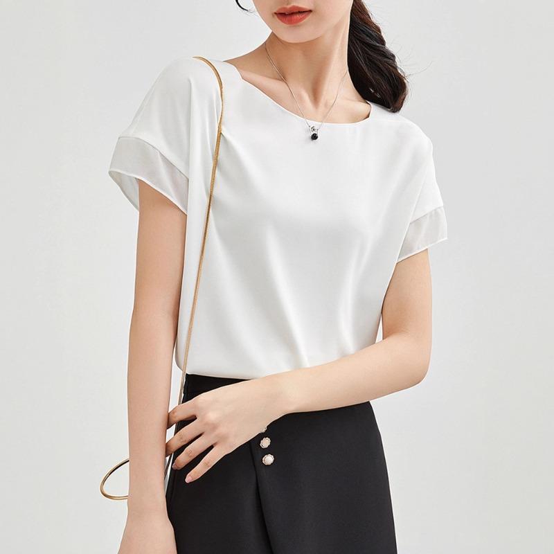 Women's Blouse Summer Short-sleeved T-shirt Round Neck Loose Simple Chiffon Shirt