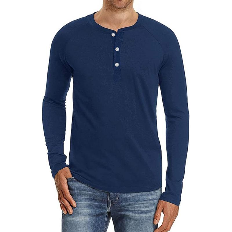 Men's Fashion Casual Front Placket Long Sleeve Henley T-Shirt Polyester Daily Wear Spring and Autumn