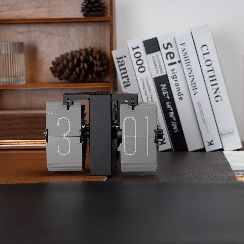 Nordic Retro Flip Clock - Modern Minimalist Design,Automatic Mechanical Digital Flip Display for Desktop and Home Office Decor