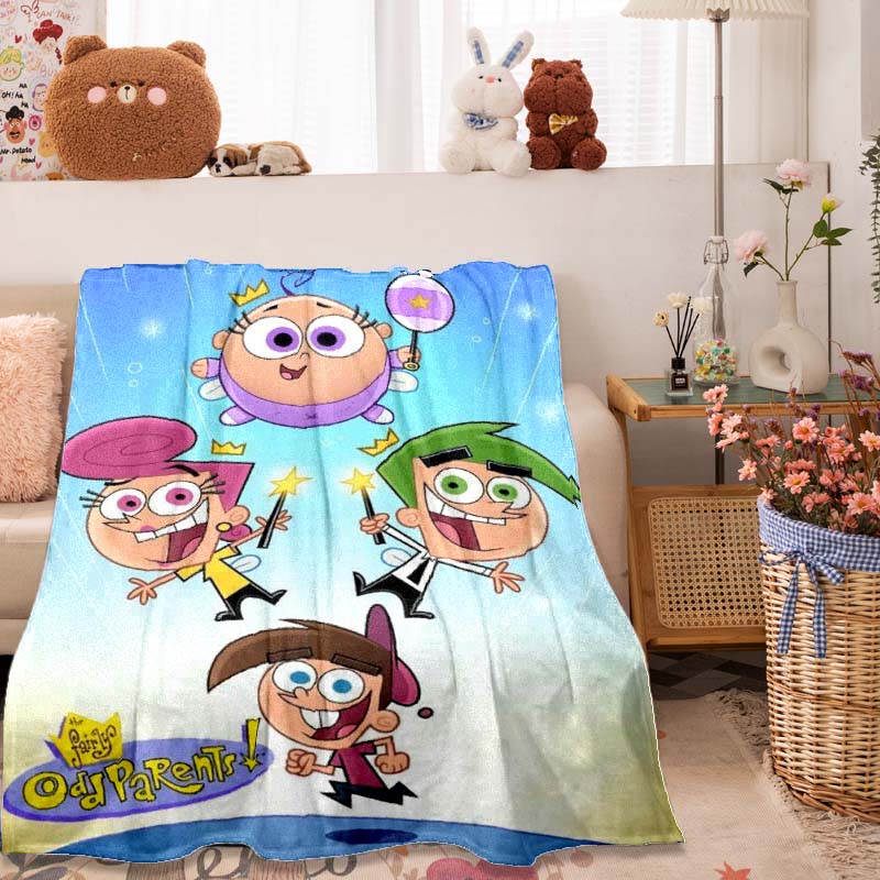 3D printed The Fairly OddParents pattern flannel blanket, soft and warm, suitable for sofas, beds, picnics, offices, camping, etc.