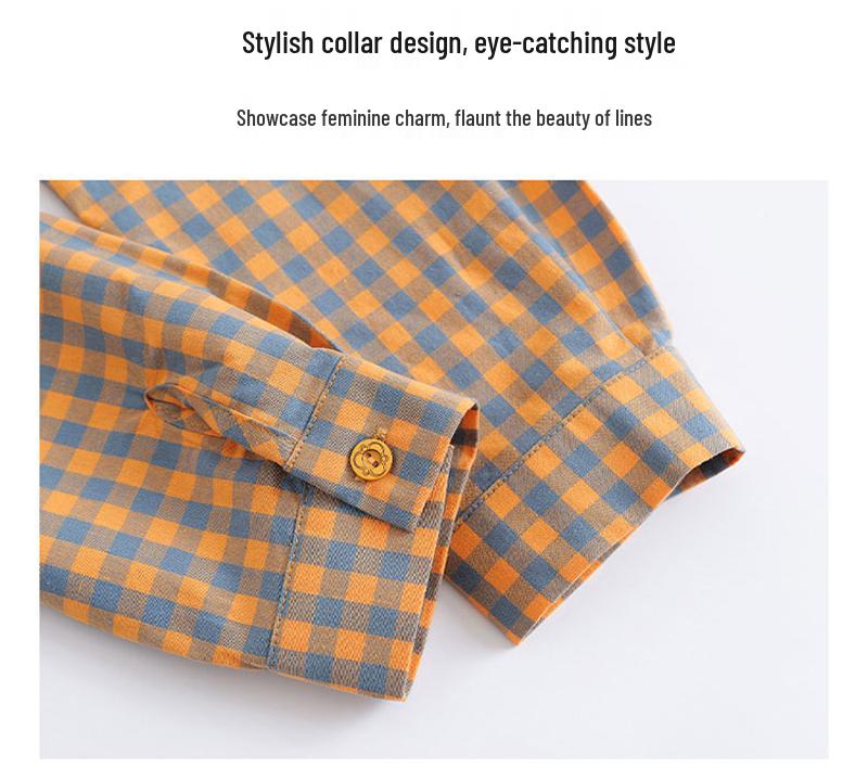 Elegant Plaid Long-Sleeve Shirt for Women Aged 50-60