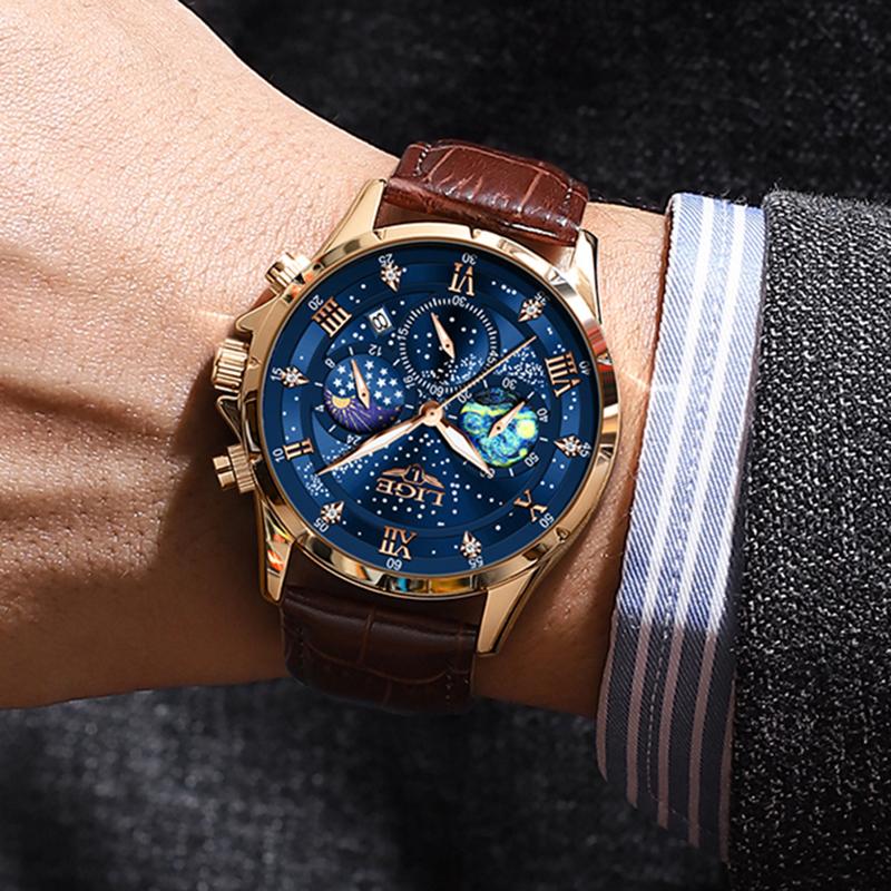 Quartz Watch For Men Top Brand Luxury Fashion Leather Watch Men Casual Sport Waterproof Chronograph Relogios Masculino+BOX