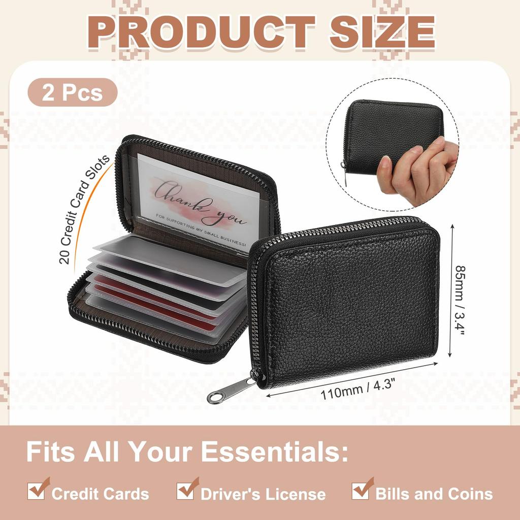 PATIKIL Kreditkartenhalter Reißverschluss-Geldbörse, 2-teiliges Leder-Karten-ID-Etui-Organizer mit 20 Kartenfächern, Schwarz, für Männer und Frauen (Zweiseitiger Stil)