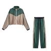 Spring 2025 Women's Color Block Trim Jacket & Long Pants Set - European & American Style Fashion